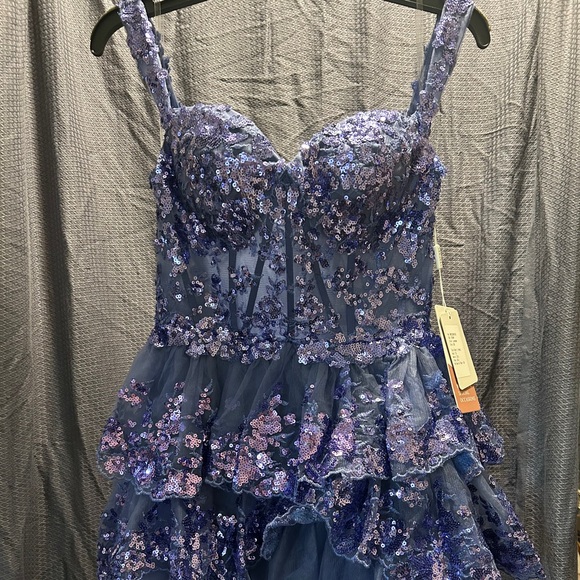 Lavender Off-the-Shoulder Prom Dress with Ruffles & Sequins from Stacees - Picture 4 of 8